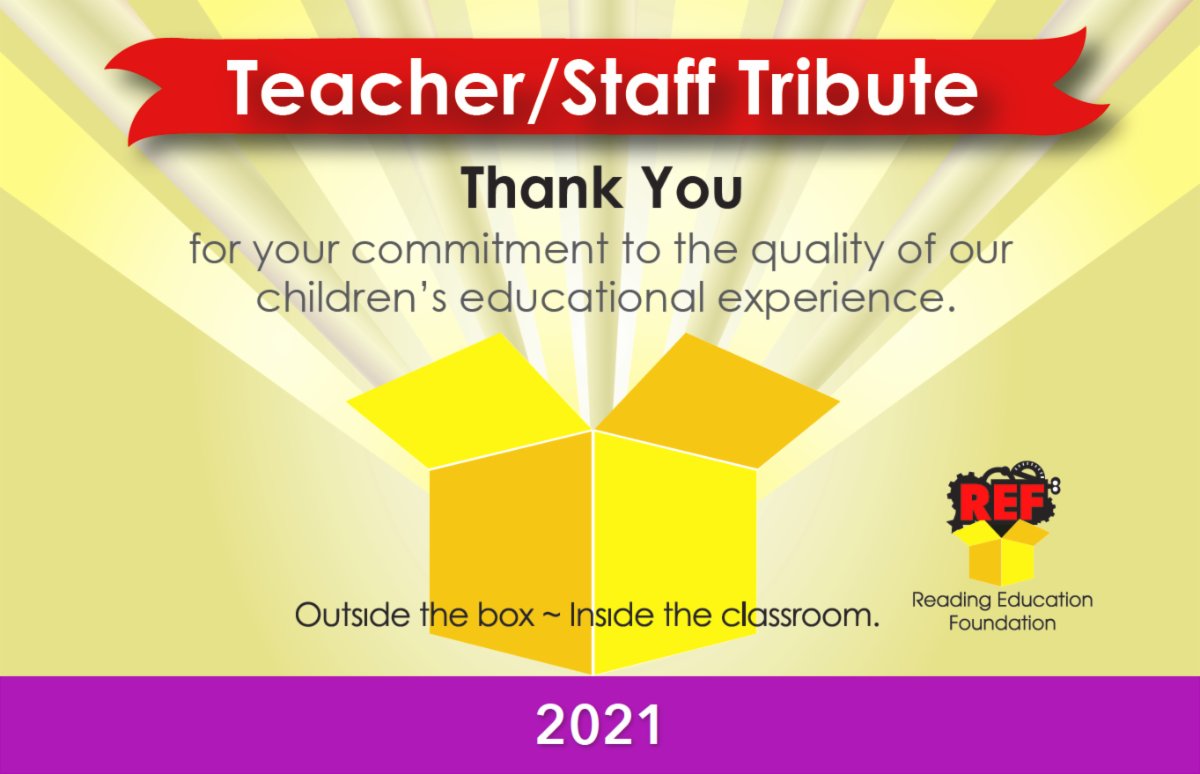 ReadingEF's tweet image. REF Teacher Staff Tributes are back! Order May 17-28 conta.cc/3xr19Wi