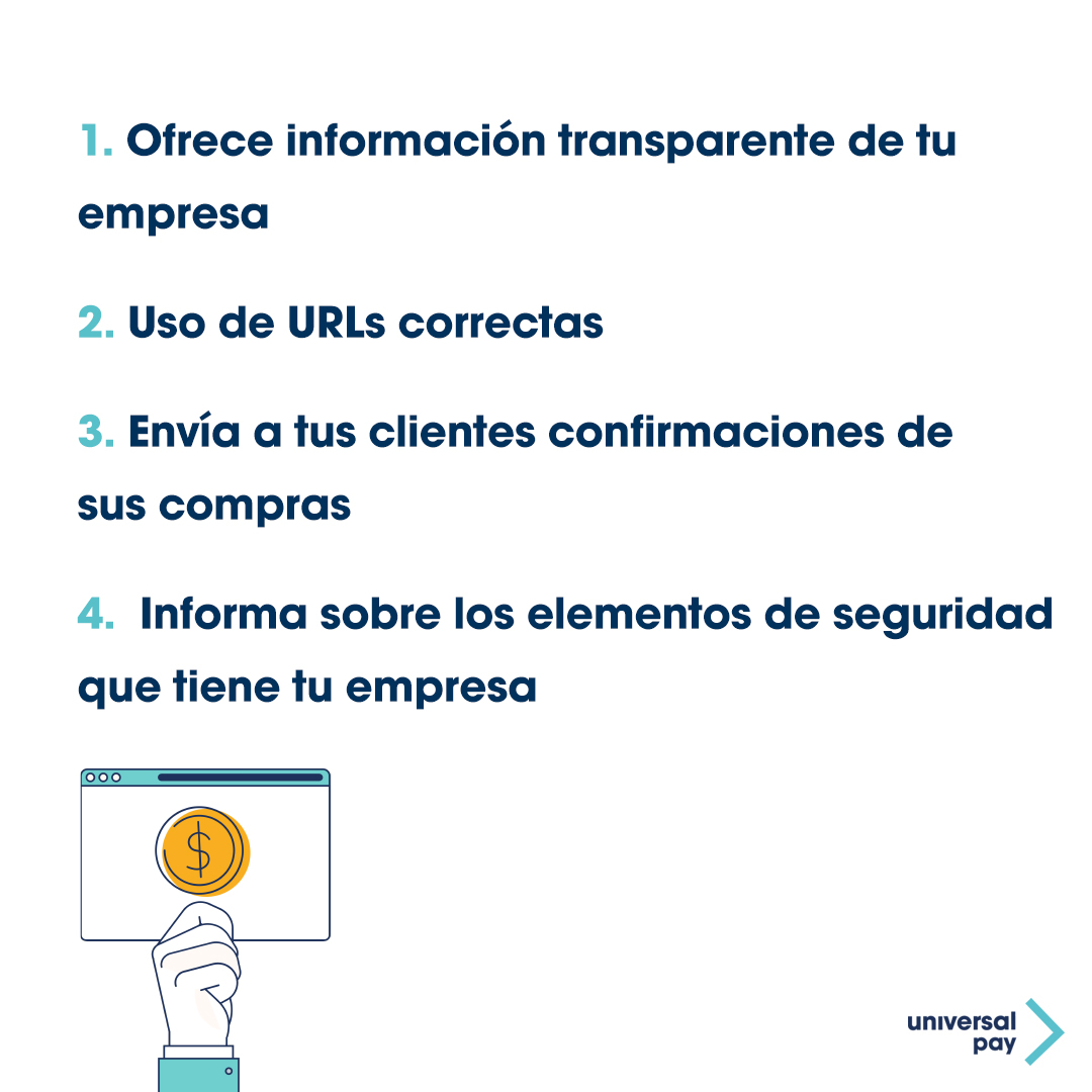 UniversalPay's tweet photo. Ser transparente, utilizar una URL correcta, enviar confirmaciones de compra a tus clientes e informar a cerca de los elementos de seguridad que usas en tu tienda online, proporcionará confianza al usuario e incrementará tus ventas.
https://t.co/B7cW8CPzFr
#UniversalPay https://t.co/KmlHDG9eTu