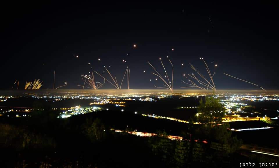 1 picture, 1000 words.

#Hamas rockets fired from Gaza being shot down by #Israel’s Iron Dome Defense System, over the Gush Dan area.