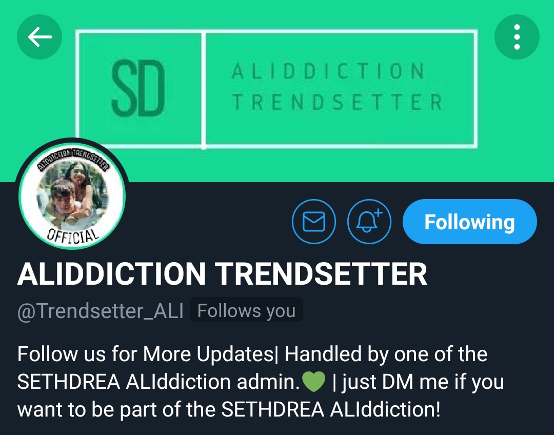 ALIddictionOFC's tweet photo. Hello Everyone!! Kindly Follow our Account for Twitter Party! 

@Trendsetter_ALI 💚 THANK YOU!! 

#SethDrea https://t.co/CGuivHii73