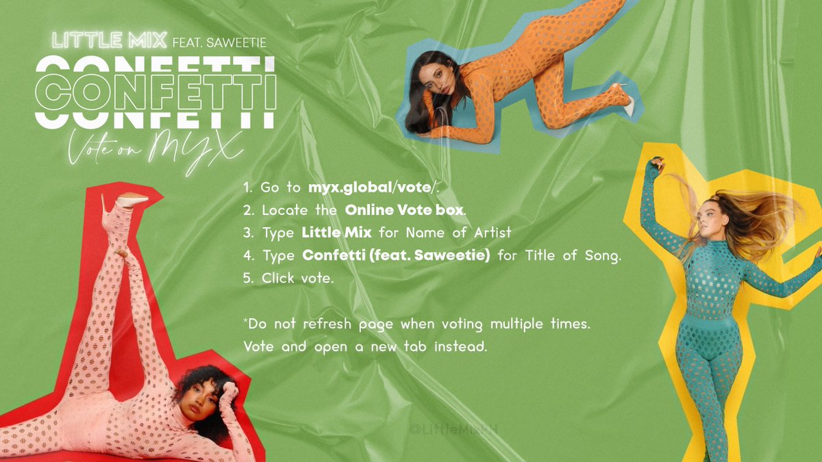 LittleMixPH's tweet photo. Time to vote for #ConfettiMusicVideo on MYX Global! ✨ 

Vote here: https://t.co/DfNi3sPzcz https://t.co/6SXHXBPDJT