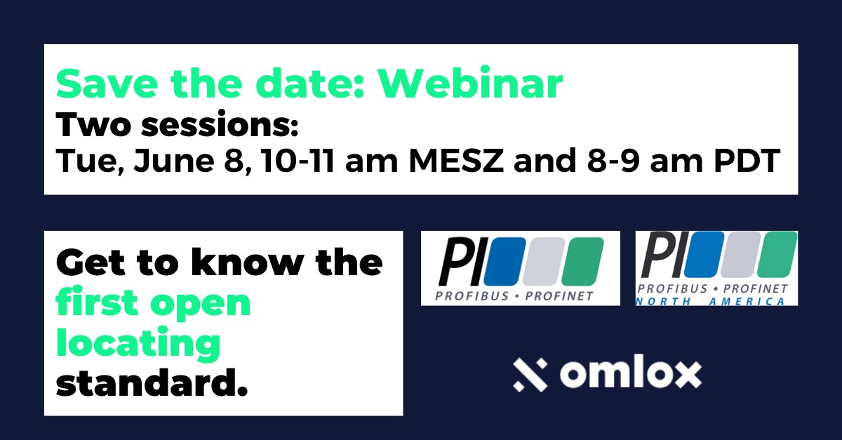 Save the date and join our <a href="/omloxstandard/">omlox</a> webinar sessions on June 8, 2021-In Englisch

Register for June 8, 2021 from 10 -11 a.m. (MESZ): buff.ly/3ygzlUS
or for
June 8, 2021, from 8-9 a.m. (PDT): buff.ly/3eSdZFZ 

We are looking forward to meeting you online!🙂