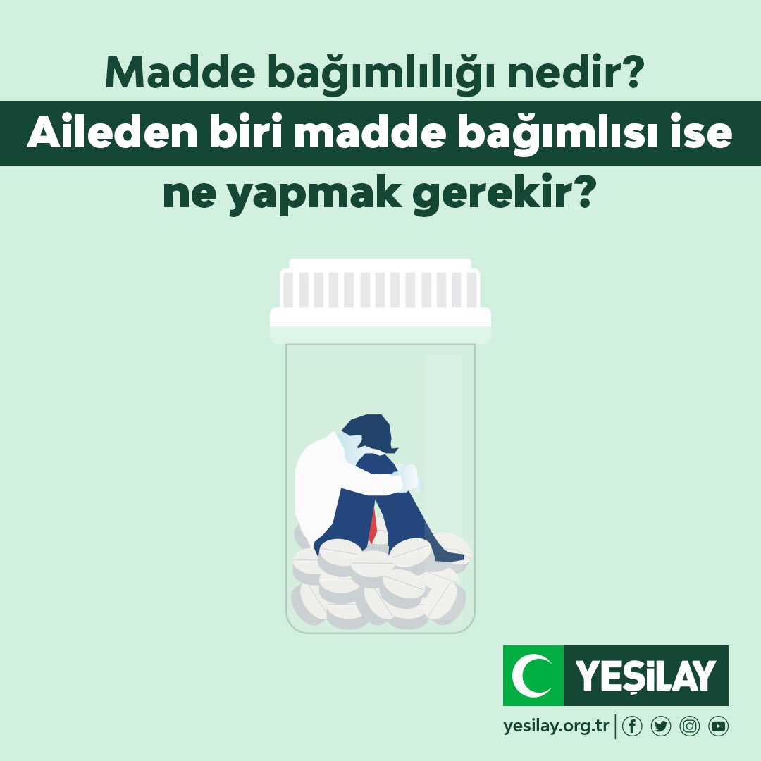 Madde bağımlılığı; vücudun işlevlerini olumsuz yönde etkileyen maddelerin kullanılması, bundan zarar görüldüğü hâlde bu maddelerin kullanımının bırakılamamasıdır. 

Ailenizden biri bağımlılık problemi yaşıyorsa YEDAM’ı siz de arayabilirsiniz. 
☎ 115
👉yedam.org.tr