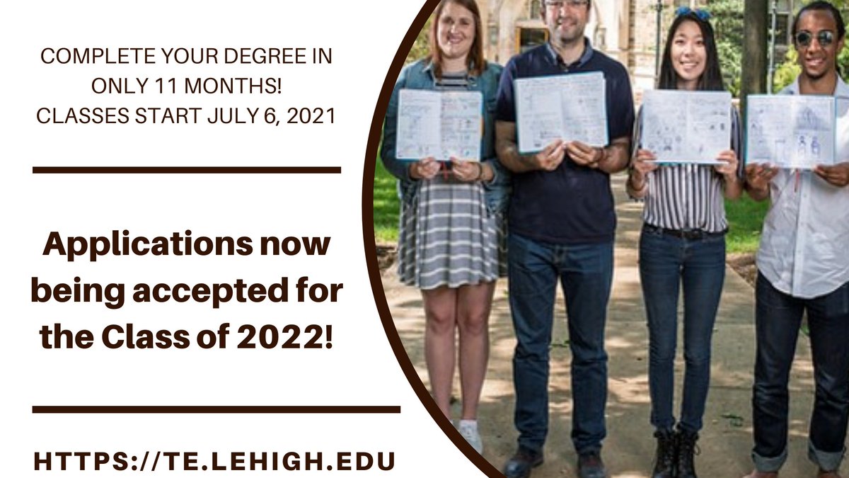 ProgramLehigh's tweet image. Thinking about a masters degree? Earn your M.Eng. in TE in just 11 months! 3-cr tuition scholarship for qualified TE students, w/ Summer start.
WHEN: Thurs, May 20, TE Online Open House @ 12:00pm EDT.
Click here to register:  lnkd.in/eY7ayqr
#entrpreneurship #innovation