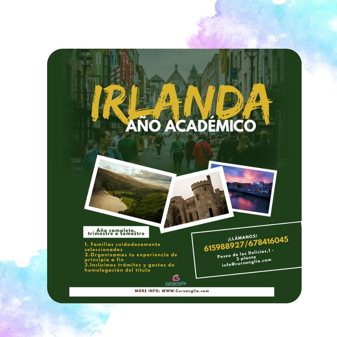 CURSANGLIA's tweet photo. 🇮🇪AÑO ACADÉMICO IRLANDA 🇮🇪

En Cursanglia queremos premiar tu esfuerzo y que estudies en uno de los sistemas educativos más prestigiosos de Europa

Además, organizamos tu experiencia para que sea lo más satisfactoria posible☘️

Si quieres saber más, visita https://t.co/1FEaXKvSa1 https://t.co/cydnPOrEN7