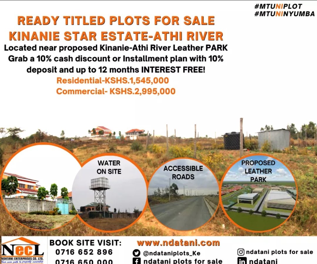 JamesBuld's tweet image. FEW PLOTS REMAINING!
Kinanie star estate plots in Athi River are almost sold out! They are subdivided into 50x100 size acres plots and are just 10mins drive from Mombasa road Devki area. 
BUY NOW, CALL 0716 652 896 or 0716650000  #NdataniDiscountedPlots