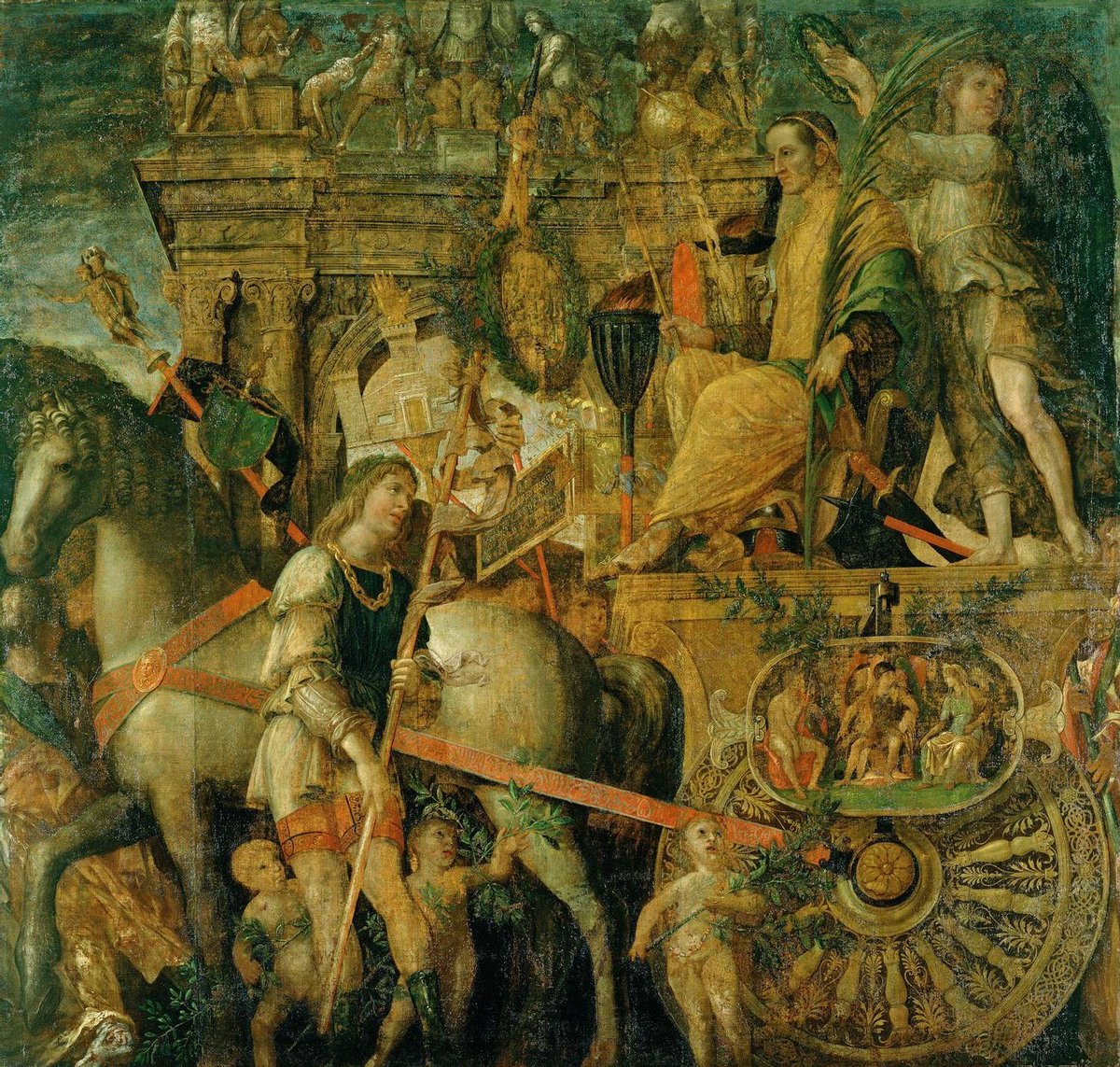 CesarErromakoa's tweet photo. Zesarren garaipenak Andrea Mantegna maisu italiarrak 1485 eta 1505 artean margotutako bederatzi koadro handik osatutako serie bat da. Hauek, Julio Zesar buru zuen desfile militar bat deskribatzen dute, Galiako Gerran lortu zuen garaipenaren ondoren. #Begoñazpi #KlasikoenAztarna https://t.co/fXJbokMVDK