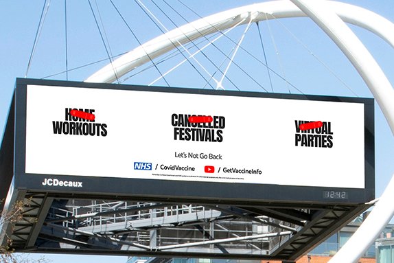 JCDecaux_UK's tweet photo. A very powerful campaign has gone live today on the public screen of Out-of-Home highlighting the importance of vaccination. Read more about it here. https://t.co/C1YMBLrvVI @nhsuk #covidvaccine #letsnotgoback @TalonOOH @OMD_UK https://t.co/TYBPJTYwGZ