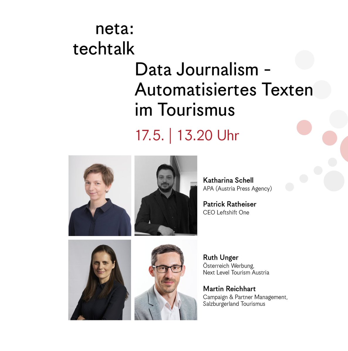 Österreich Werbung (@austriatourism) on Twitter photo 🔴 Der erste neta:techtalk der #oett21 dreht sich um „Data Journalism – Automatisiertes Texten im Tourismus“. Am Podium: Katharina Schell (APA), Patrick Ratheiser (<a href="/LeftshiftOne/">Leftshift One</a>), Martin Reichhardt (<a href="/Salzburgerland/">VisitSalzburgerland</a> und Ruth Unger (NETA by <a href="/austriatourism/">Österreich Werbung</a>) 🔴 Der erste neta:techtalk der #oett21 dreht sich um „Data Journalism – Automatisiertes Texten im Tourismus“. Am Podium: Katharina Schell (APA), Patrick Ratheiser (<a href="/LeftshiftOne/">Leftshift One</a>), Martin Reichhardt (<a href="/Salzburgerland/">VisitSalzburgerland</a> und Ruth Unger (NETA by <a href="/austriatourism/">Österreich Werbung</a>)