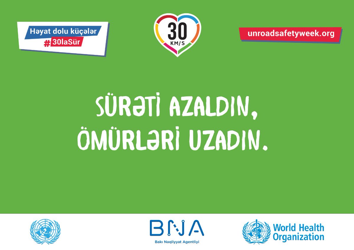 azetransport's tweet photo. 🚘 Siz də nəqliyyat vasitələrindən istifadə edərkən sürəti azaldın, ömürləri uzadın. 

@UNDPAzerbaijan
@WHOAzerbaijan 

 #30lasür #Love30 #Həyatdoluküçələr #StreetsforLife #RoadSafetyWeek #BMT #BNA #ÜST #BakuTansportAgency https://t.co/8SqOVkfjDt