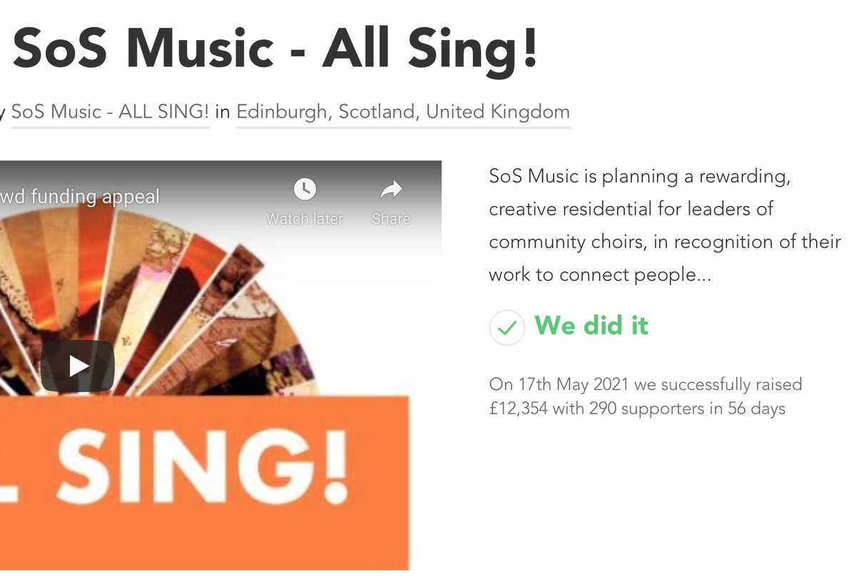 So many THANK YOUS today!   We did it folks!  SoS Music - ALL SING Crowdfunder target was met and the project can happen!  For a full list of immense gratitude, fire over to facebook.com/songsofseparat…

Join the newsletter at songsofseparation.co.uk, so we don't lose touch! XX