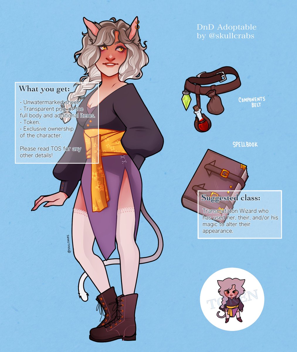 skullcrabs's tweet image. ✨ DnD Adoptable: Transmutation Wizard

RTs Appreciated! 60USD Auto-buy only. 
Link: gumroad.com/skullcrabs

#dungeonsanddragons #dnd #dndadoptable #adoptable #dndart #dndartists