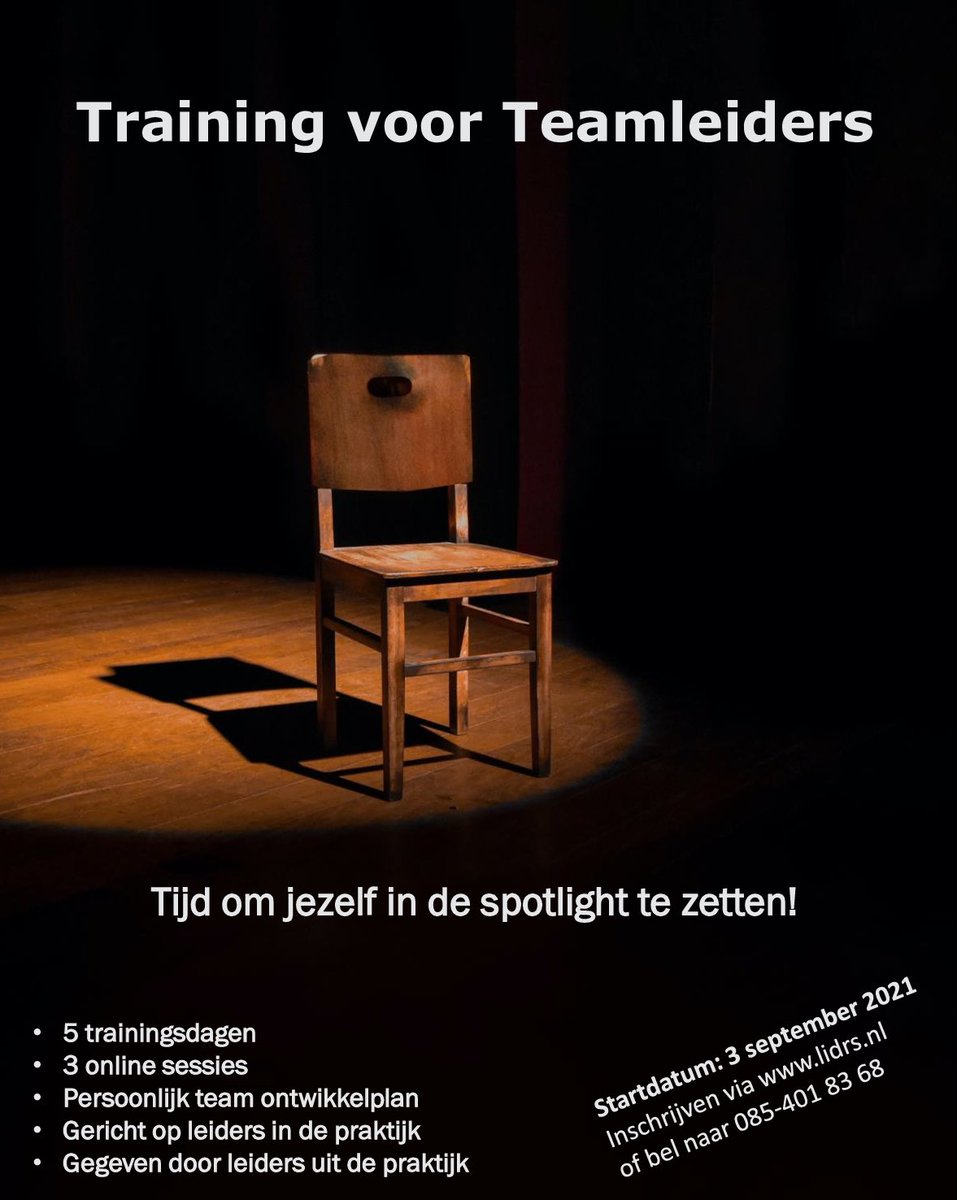 Een hele gave, nieuwe, praktijkgerichte leiderschapstraining voor teamleiders. Vol met casuïstiek, inspirerende verhalen en een eigen ontwikkelplan voor jouw team! Startdatum 3 september. Schrijf je vandaag nog in! #leiderschap #leiderschapstraining #leiderschapsontwikkeling