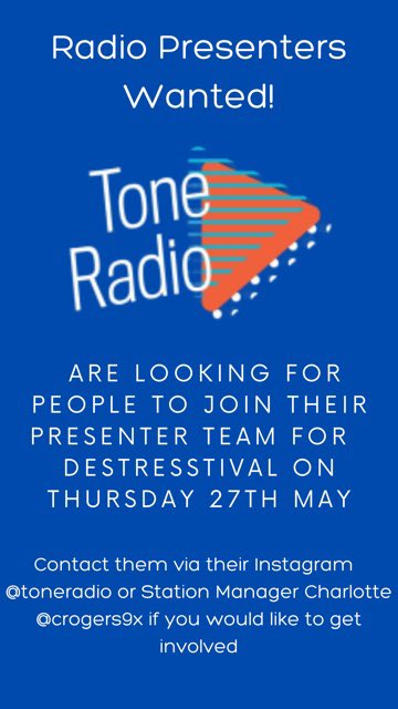 Presenters wanted!

Shout the <a href="/toneradio/">Tone Radio</a> station manager if you’d like to be involved ⬇️⬇️⬇️

#destresstival #teamglos #UOG