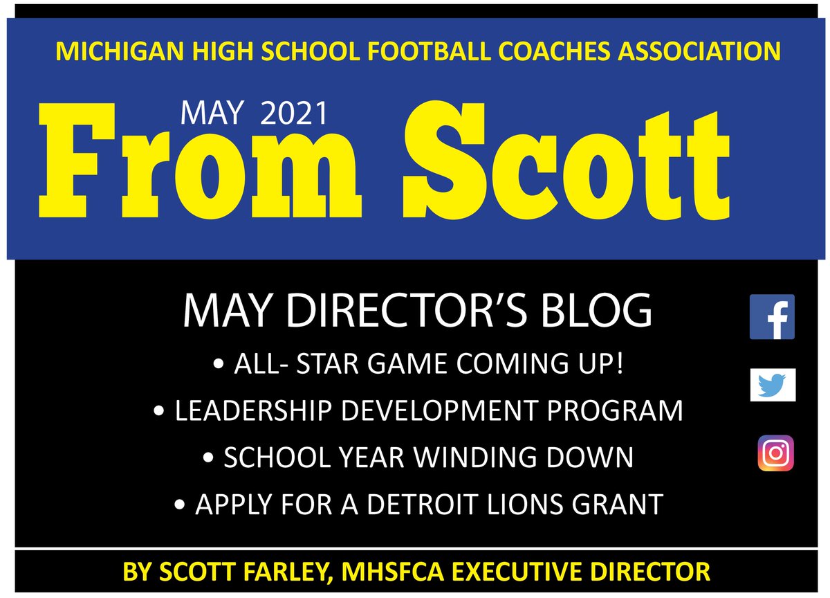 michiganhsfca's tweet photo. Executive director Scott Farley's May blog is now out with news on many items that are coming up! https://t.co/kEzWuHiGga