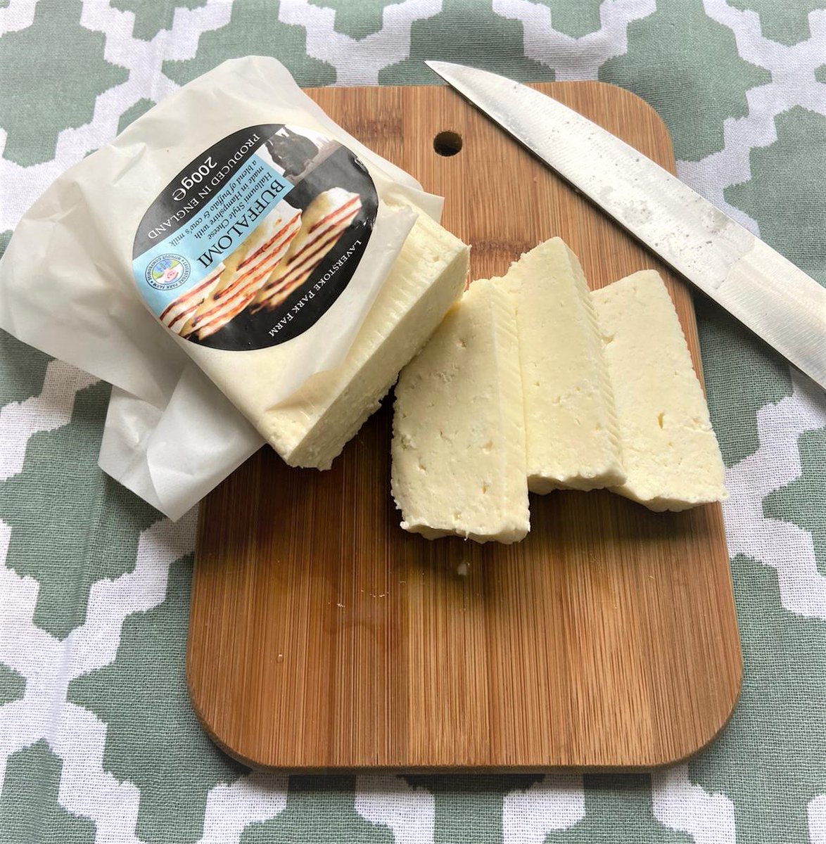 Laverstoke's tweet image. What a day! We see the hospitality sector open again (yay!) &amp;amp; we can reveal our latest product launch- #BUFFALOMI - a British halloumi style cheese made with a blend of cow's and buffalo milk.. 
Take it from us- it's delicious. We may have even beaten Cyprus at their own game 😉