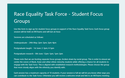 @OxfordRace Race Equality Task Force student focus groups: seeking students to take part from next Monday 24 May across racial backgrounds and study levels, whether UK or international. More info: edu.admin.ox.ac.uk/get-involved