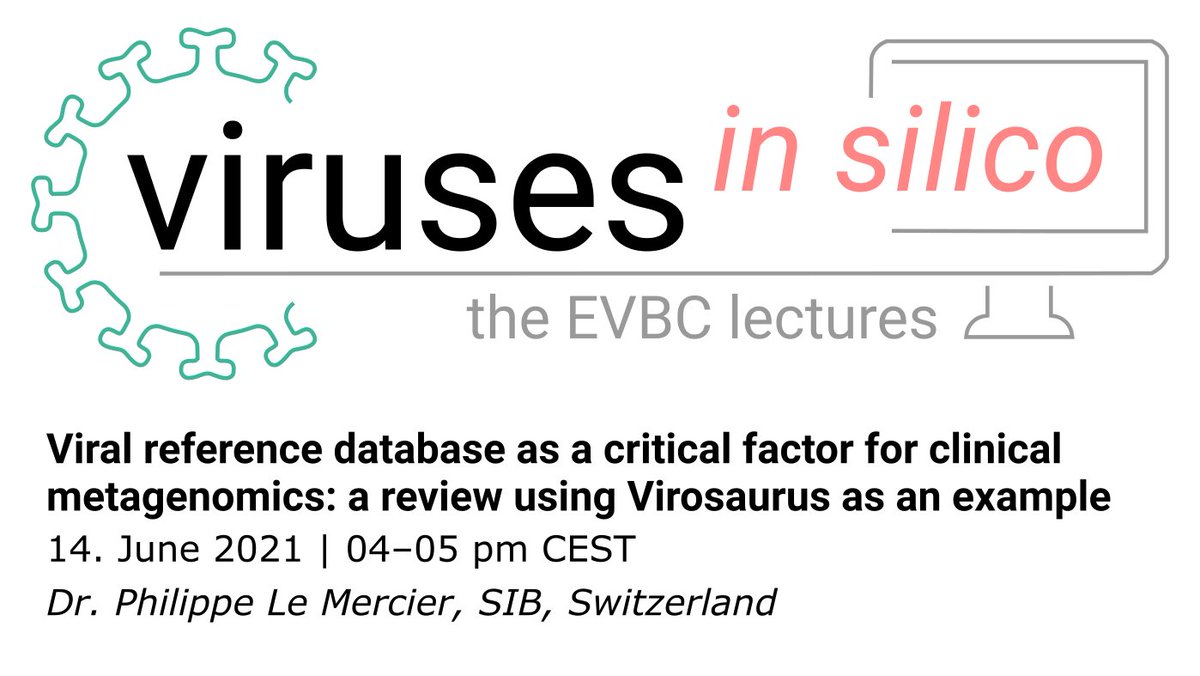 European Virus Bioinformatics Center (@evirusbioinfc) on Twitter photo Happy to announce the "viruses in silico" June lecture: Philippe Le Mercier <a href="/ViralZone/">Philippe Le Mercier, ViralZone</a> <a href="/ISBSIB/">SIB</a> will speak about "Viral reference database as a critical factor for clinical metagenomics: a review using Virosaurus as an example". Register via: evbc.uni-jena.de/events/viruses… Happy to announce the "viruses in silico" June lecture: Philippe Le Mercier <a href="/ViralZone/">Philippe Le Mercier, ViralZone</a> <a href="/ISBSIB/">SIB</a> will speak about "Viral reference database as a critical factor for clinical metagenomics: a review using Virosaurus as an example". Register via: evbc.uni-jena.de/events/viruses…