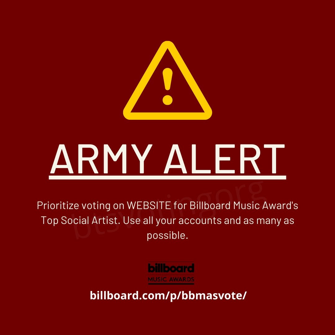 ARMY, don't wait for the result rather be part of the result! ✊🏻 Vote more on BBMAs website! ⤵️ ➝ (billboard.com/p/bbmasvote/) #BBMAsTopSocial @BTS_twt