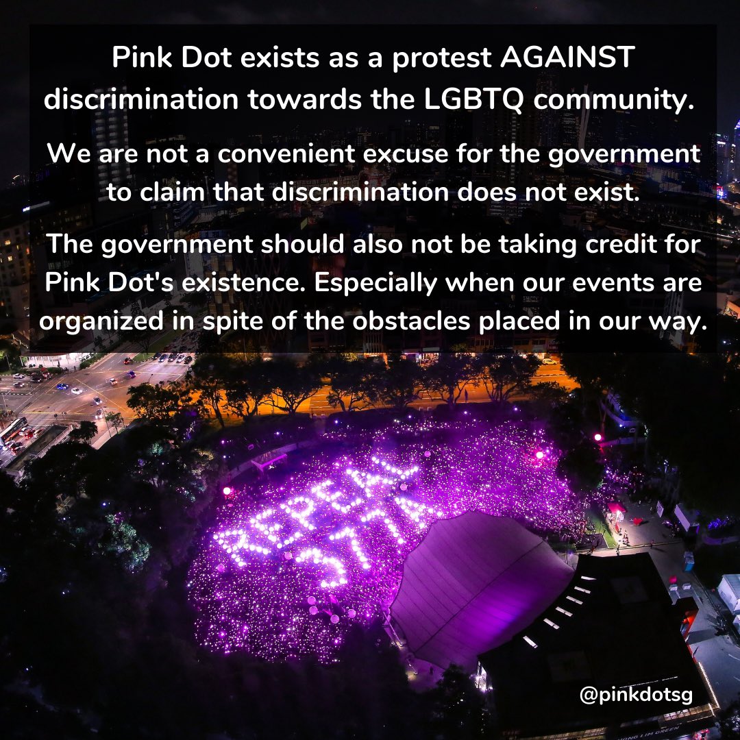 Singapore's Head of Delegation at Singapore's 3rd UPR, mentioned that the government does not tolerate discrimination against the LGBTQ community, and even cited Pink Dot as an example that the LGBTQ community is not discriminated. 
Watch the vid: youtu.be/jlpo0-Andpk