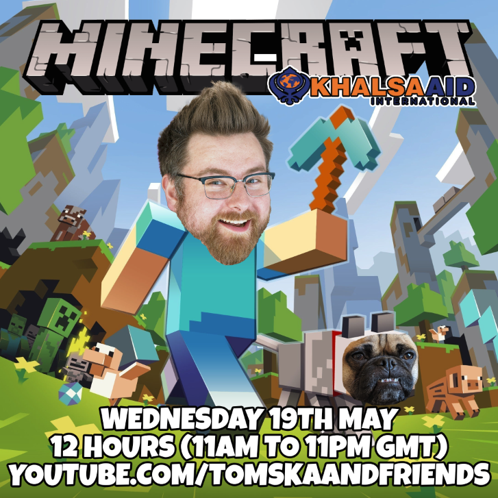 thetomska's tweet image. 12-hour charity stream this Wednesday! Gonna be matching donations by 10%. Haven't played Minecraft in a decade so expect maximum failure!