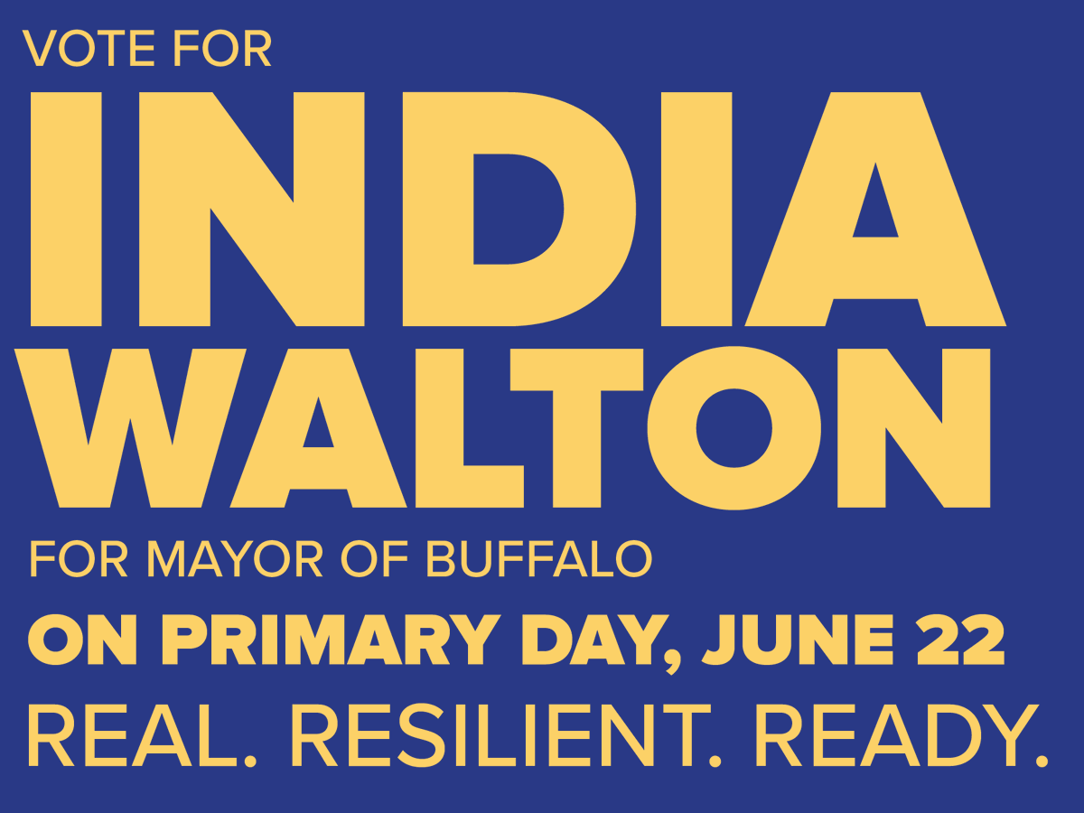 Indiawaltonbflo's tweet photo. A June vote has never been more vital. You might not be thinking about voting as we head toward summer, but we need to you to cast your vote on June 22nd in our campaign to elect the first woman Mayor of Buffalo. Join us! #RealResilientReady #AllIn2021 #InWithIndia #Buffalo. https://t.co/kdcDVpF6Ls