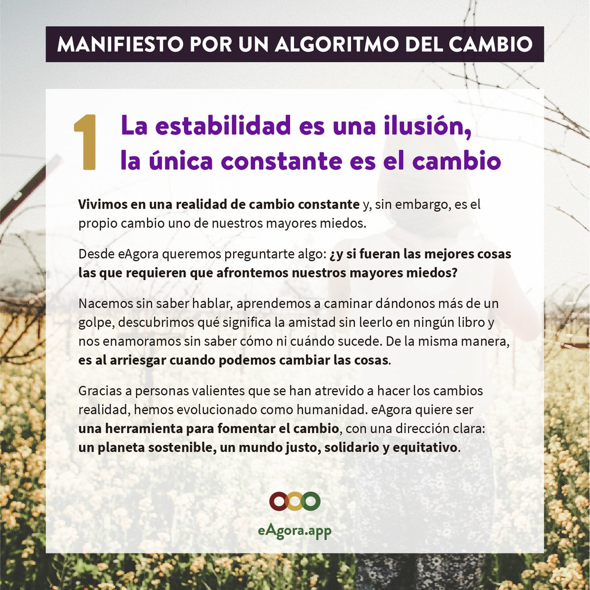 1/10 #Manifiesto por un algoritmo del cambio L'estabilitat és una il·lusió,  l'única constant és el canvi / La estabilidad es una ilusión, la única  constante es el cambio #sostenibilidad #tecnologiasdigitales #ODS  #Agenda2030, image size:1200x1199