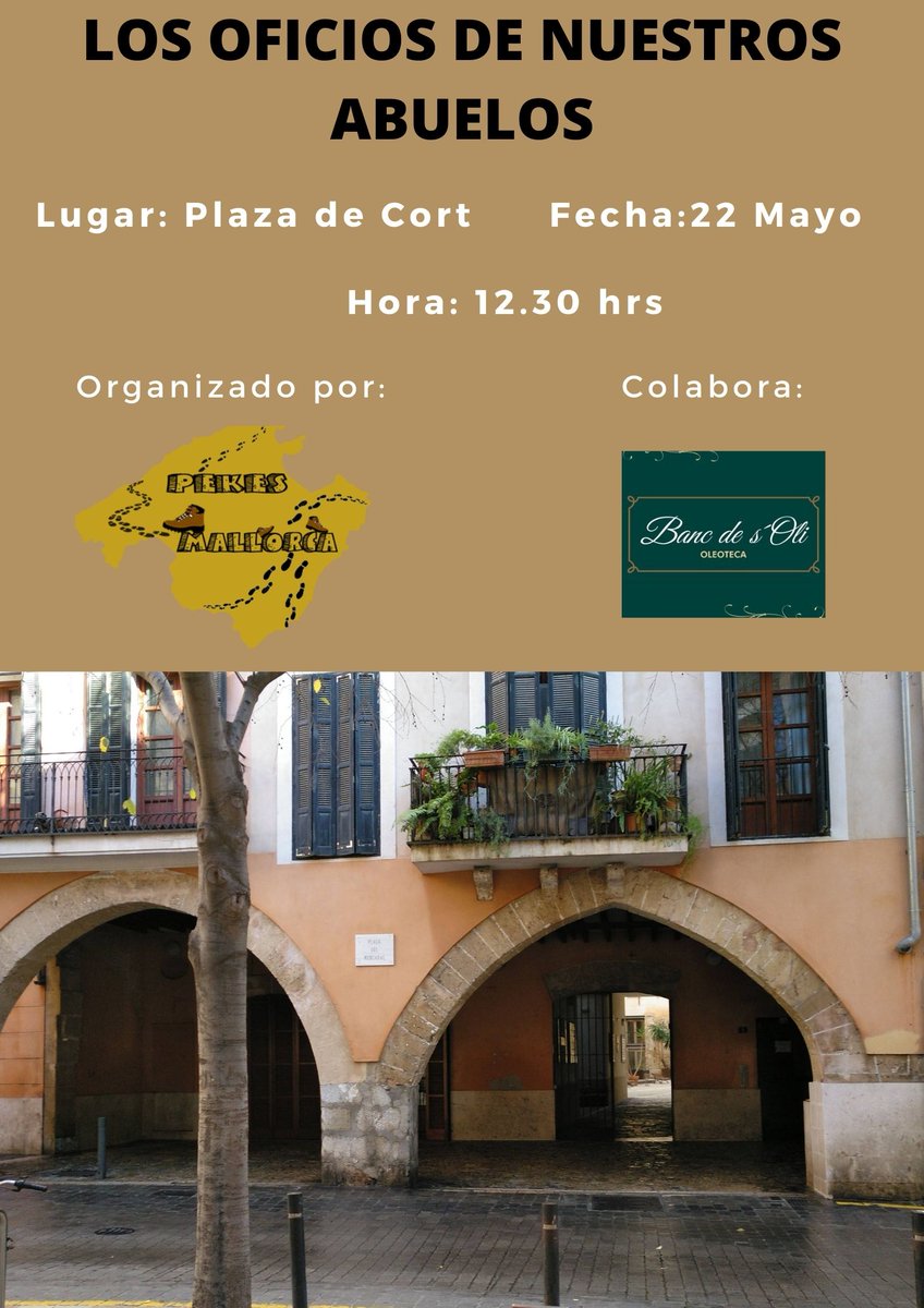 pekesmallorca's tweet photo. Sabéis cual era el #oficio de vuestros abuelos? Un #tour que nos llevará al recuerdo, a descubrir trabajos que posiblemente desconocéis que se hacían en lugares emblemáticos de #Palma 
Además, la supercolaboración des @bancdeloli que nos contará cosas alucinantes https://t.co/Bh241aCLzy