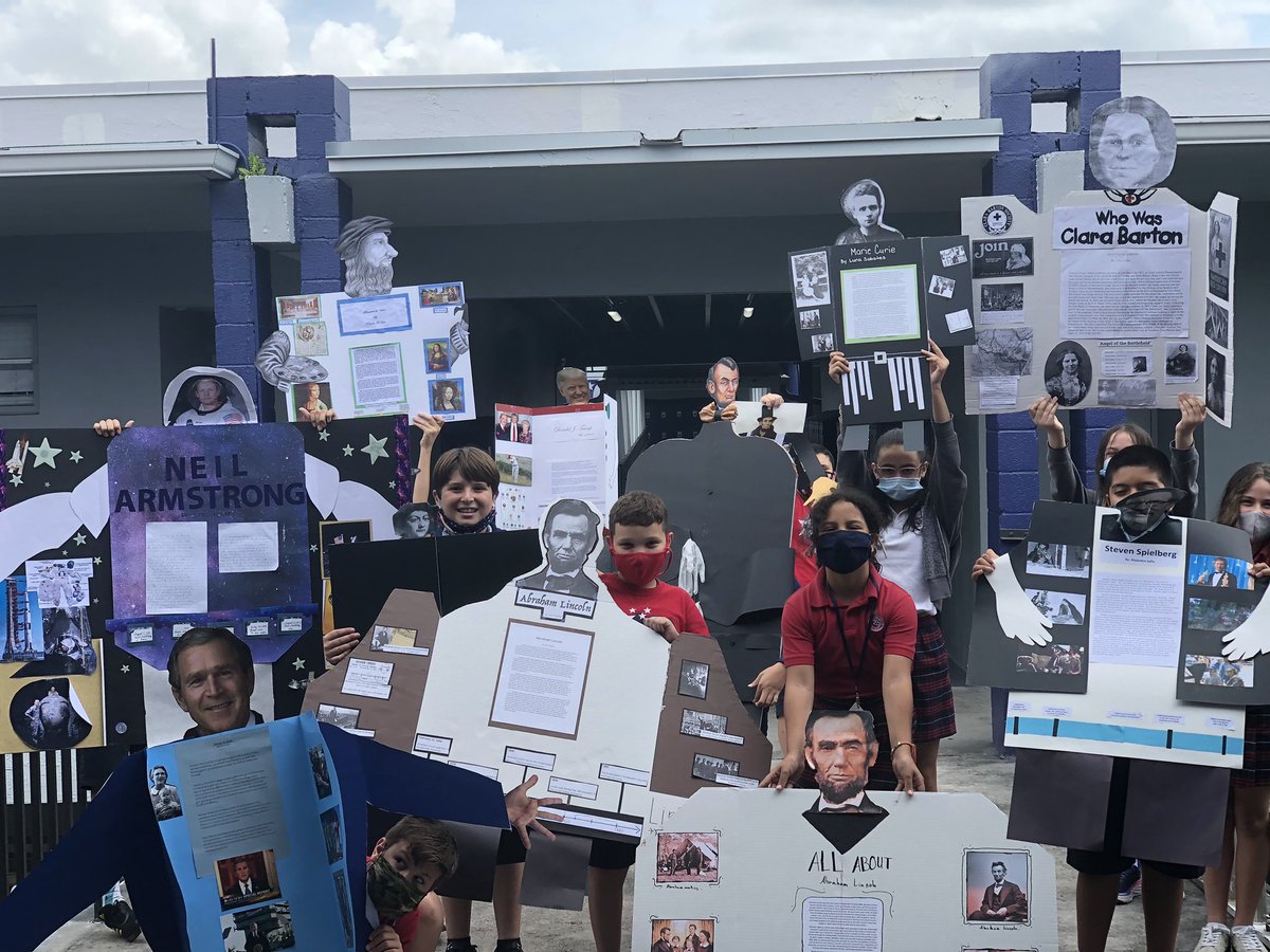 The 5th grade class created a biography report using the Who Was/Is books. They read about a famous person in history and created a visual presentation about their character. The 5th graders were excited to learn about the many people in history who have had impact on the world.