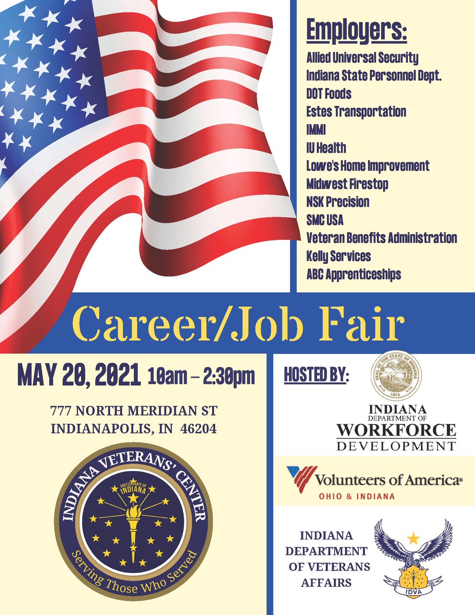 This Thursday, May 20th, there will be a Job/Career Fair, at the Indiana Veteran's Center, downtown Indianapolis.

While you are there make sure to stop in the Operation: Job Ready Veterans Suite, #409 on the 4th floor!