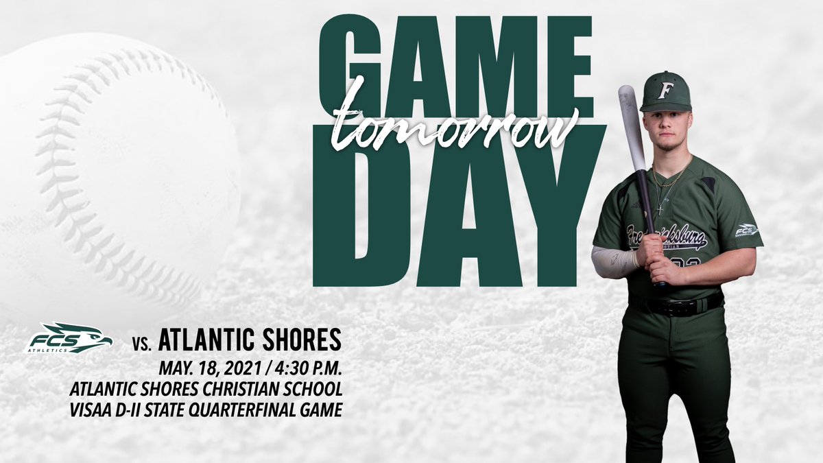 VISAA D-II STATE QUARTERFINAL GAME TOMORROW ⚾️ 🦅 

🆚 Atlantic Shores
🕣 4:30 PM
📍Atlantic Shores Christian School
🎟 Tickets Required: bit.ly/3bykkUS