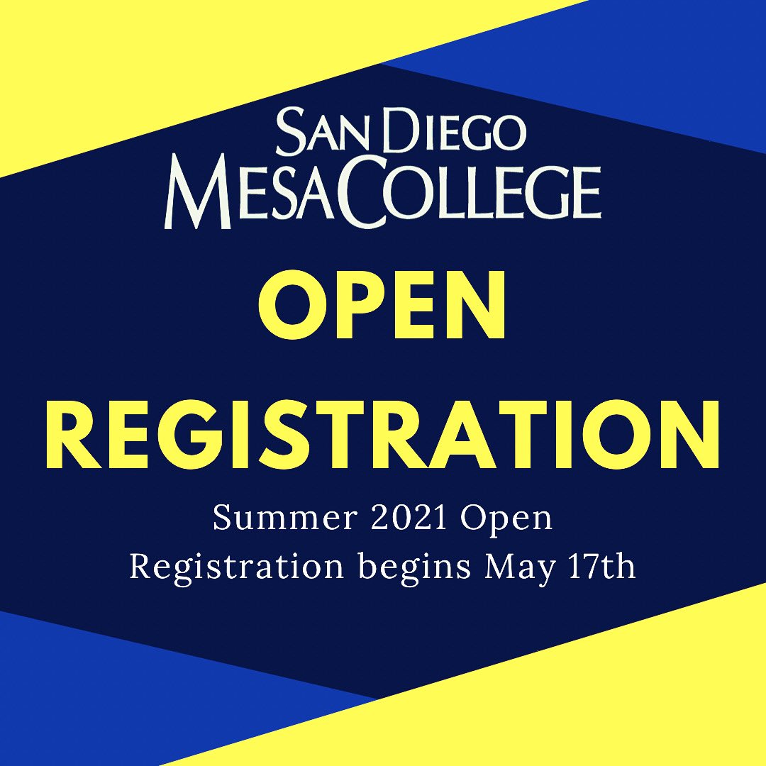 Open Registration for Mesa College’s Summer Session begins today! Log in to your MySDCCD portal to register for classes ✏️