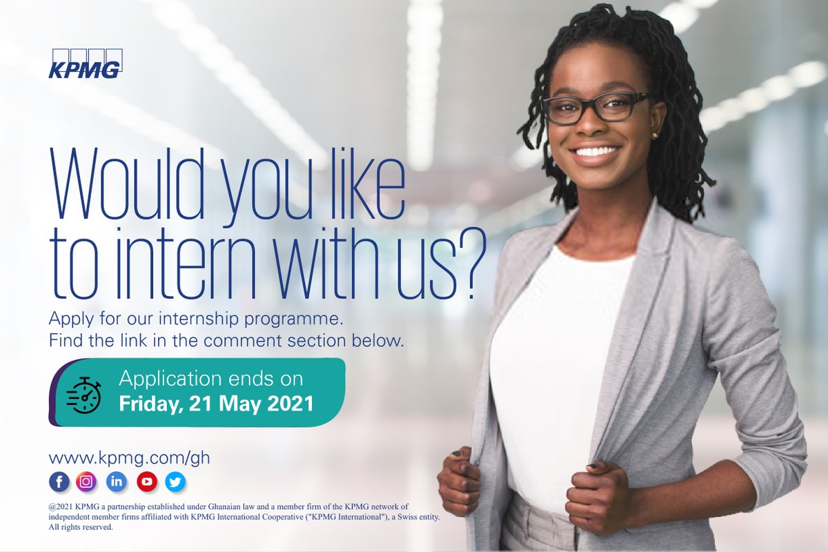 KPMG_GH's tweet photo. Apply to our Internship programme with this link: https://t.co/P8PgEyOAdt https://t.co/zvIpKv2iiQ