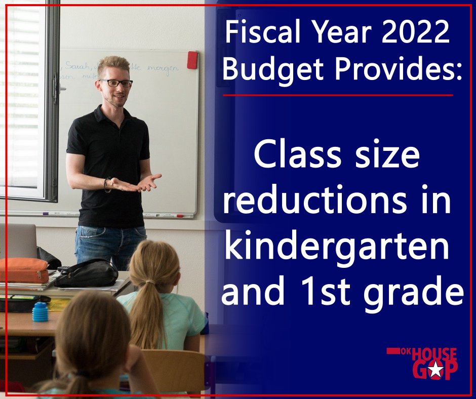 Many studies show smaller class sizes in a student's formative years of learning pay big academic dividends during the rest of their education. The FY2022 Budget provides funding necessary to trigger these class size reductions and help Oklahoma students succeed! #OklaEd #okleg