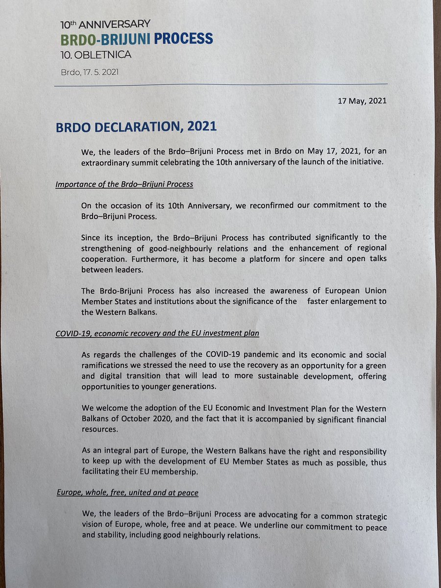 BorutPahor's tweet photo. Brdo Declaration, 2021 #BBP10 https://t.co/TyrKNZ38FH