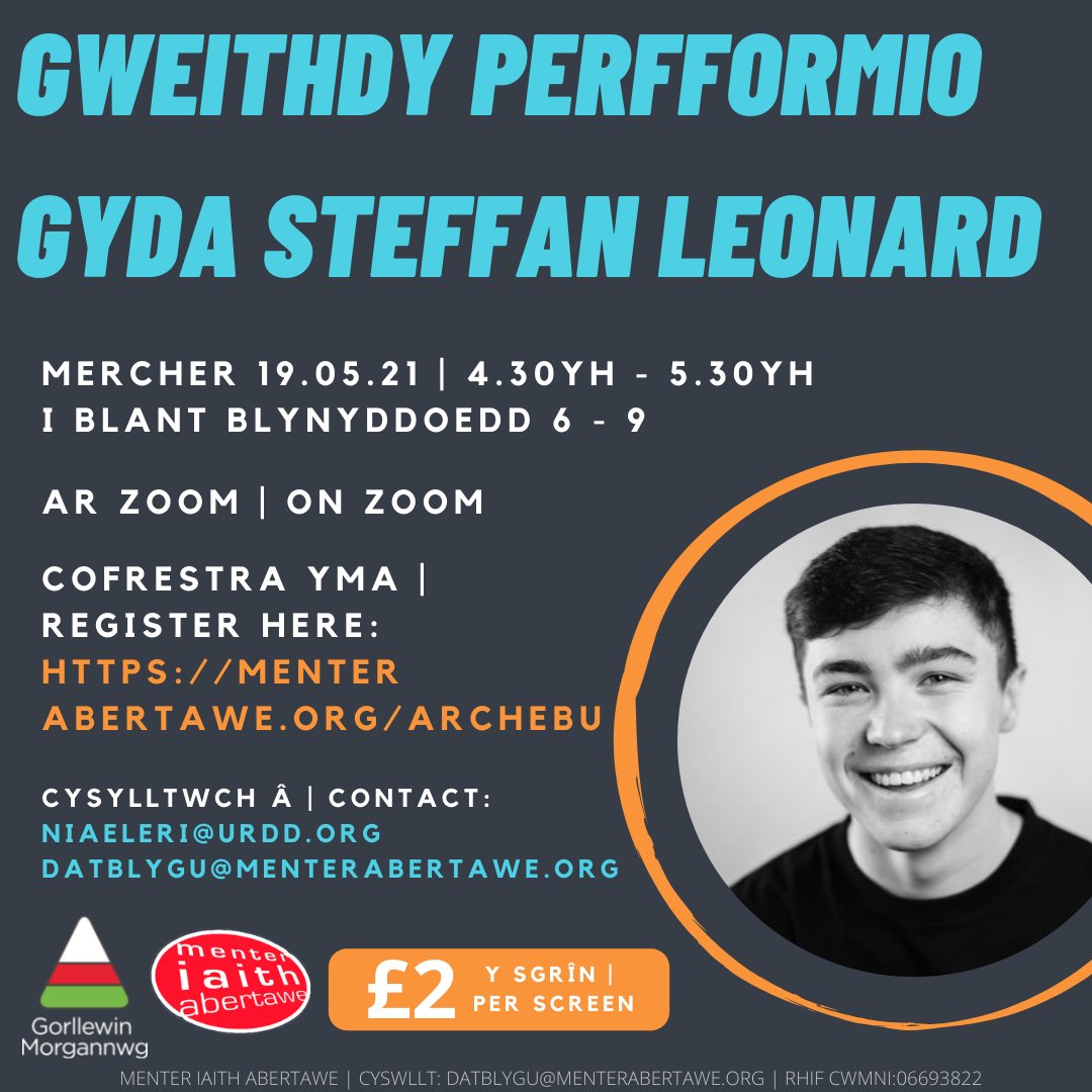 Cofia gofrestru ar gyfer ein Gweithdy 
Perfformio gyda <a href="/SteffLeonard/">Steffan Alun Leonard</a> o griw POPT!😆

Ymuna 'da ni bnawn Mercher am sesiwn hwyl i 
ymarfer dy sgiliau perfformio!🎭

I gofrestru 👉 menterabertawe.org/archebu

#cymraeg #drama #menteriaith
<a href="/CymraegBrynTawe/">Cymraeg Bryn Tawe</a> <a href="/BYDIBrynTawe/">BYDI Bryn Tawe</a> <a href="/CymreictodGwyr/">CymreictodGŵyr</a>