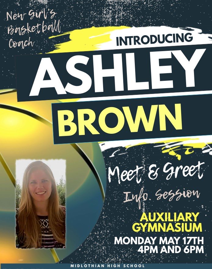 10Scollins's tweet photo. Happening today‼️ Introducing Coach Ashley Brown ⁦@CoachAsh12⁩ as the new Varsity Girls 🏀Coach ⁦@GoMidlo⁩. Girls interested in playing next year/attending workouts, 👀meeting today at 4pm or 6pm in the Aux Gym-use Door 1 @TomahawkCreekMS⁩ ⁦@Midlo_Mustangs⁩ https://t.co/RLGYTNGS2G