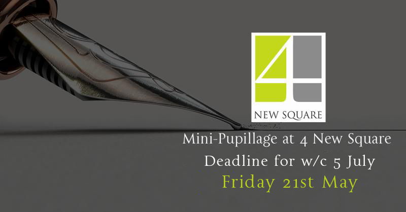 The deadline for applications for a #MiniPupillage at <a href="/4NewSquare/">4 New Square Chambers</a> Chambers for the w/c 5th July is this Friday 21st May. To download our application form and for more information regarding mini-pupillage at 4 New Square, please see tinyurl.com/hbdfupf8.