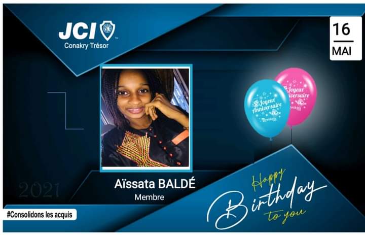 #Rubrique_anniversaire 

Joyeux anniversaire à notre chère amie <a href="/BaldAissata/">Baldé Aissata</a>.
 Que cette année soit pour toi, une année de succès.

Sache que la <a href="/Jciconakrytreso/">JCI Conakry Trésor</a> est très fière de toi.