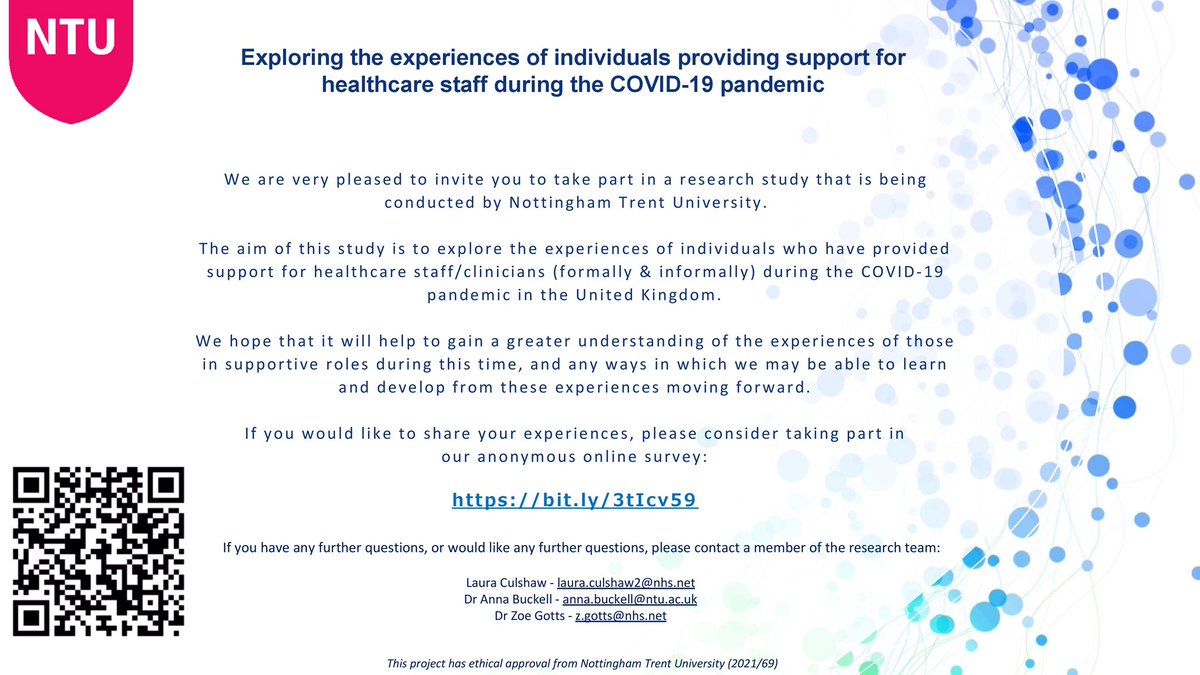 Have you provided support (formal or informal) for healthcare staff during the COVID-19 pandemic? If so, please consider completing this online questionnaire ntupsychology.eu.qualtrics.com/jfe/form/SV_3d… 
designed by Dr Anna Buckell Dr Zoe Gotts and Laura Culshaw #research #COVID19