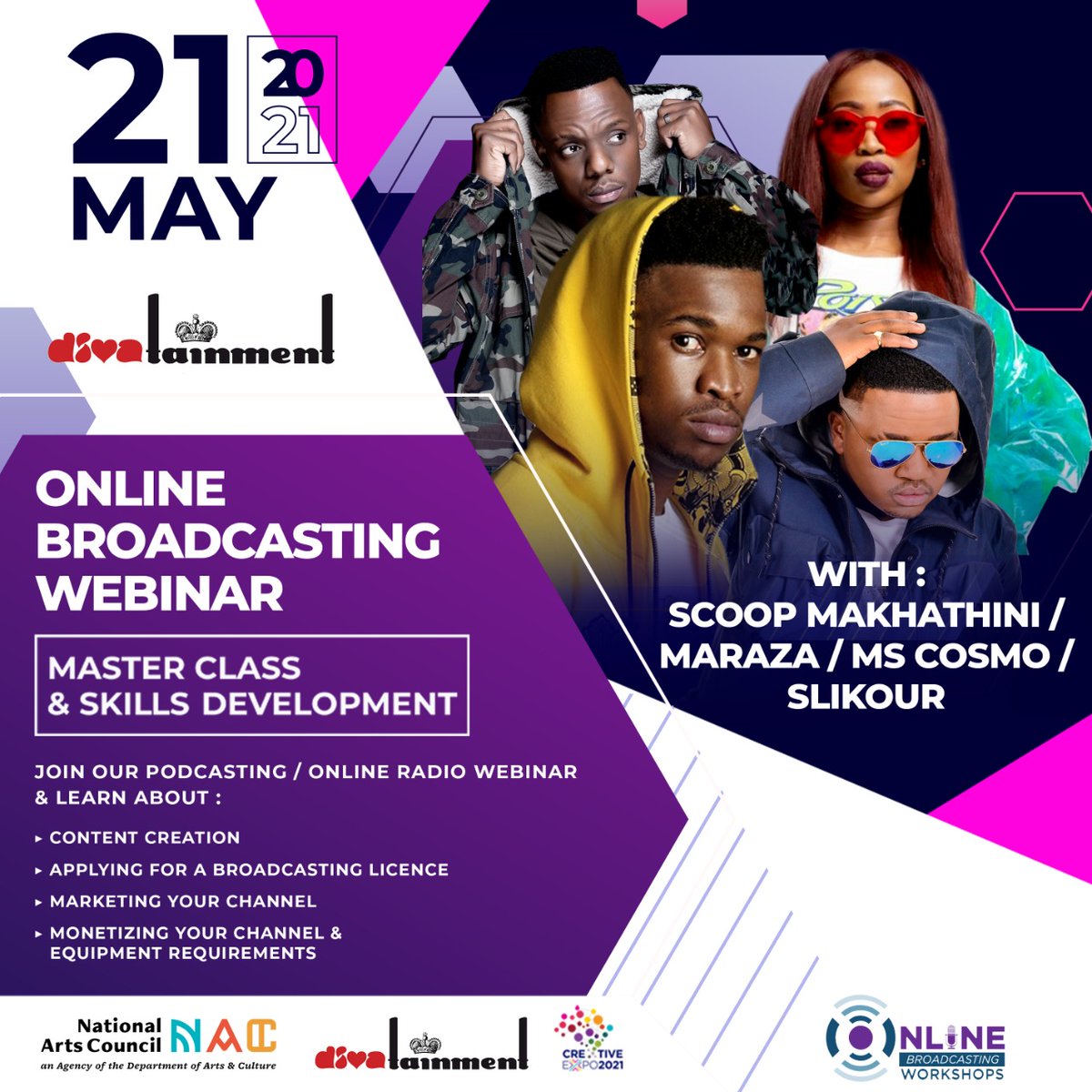 divatainment's tweet photo. Do you have aspirations of starting your own Podcast channel/Online Radio?
Learn about this and more at our FREE WEBINAR live on Facebook and YouTube. #obw2021 #roadtocreativeexpo #nacfunded https://t.co/zRLSjzawVY