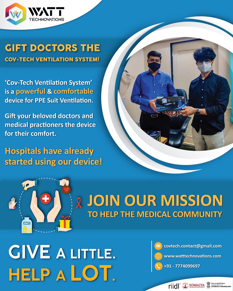 WTechnovations's tweet photo. We invite you all to join our mission #givealittlehelpalot. 
Gift/donate the Cov-Tech Ventilation System and give back to our medical community. 😊

@riidl @Riidlacademy @ndtv @TimesNow @CNN @SonuSood https://t.co/LjkOpr3nXu