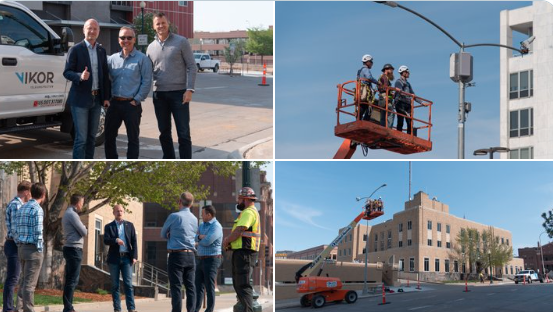 Mayor @paultenhaken and @BrendanCarrFCC recently joined @VIKORInc for an up close view of 5G small cells in Sioux Falls. #DedicationToElevation #ElevateWireless #BeVIKOR