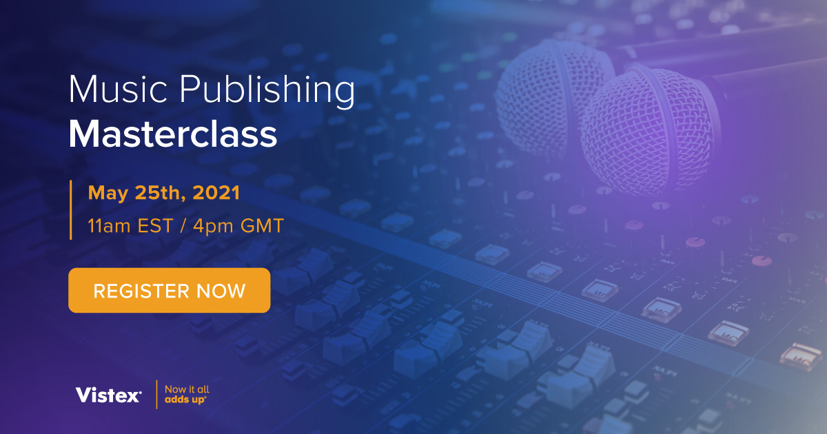 VistexMedia's tweet photo. Mark your calendars for May 25th, #Vistex#Music 
Masterclass Webinar! Hear topics like: 
✅@MLC_US
✅The ISWC allocation service
✅GEMA registration changes

Join the conversation → https://t.co/EtpzSu8brA #musicindustry #musicbiz #musicpublishing https://t.co/kQzy6zbetG