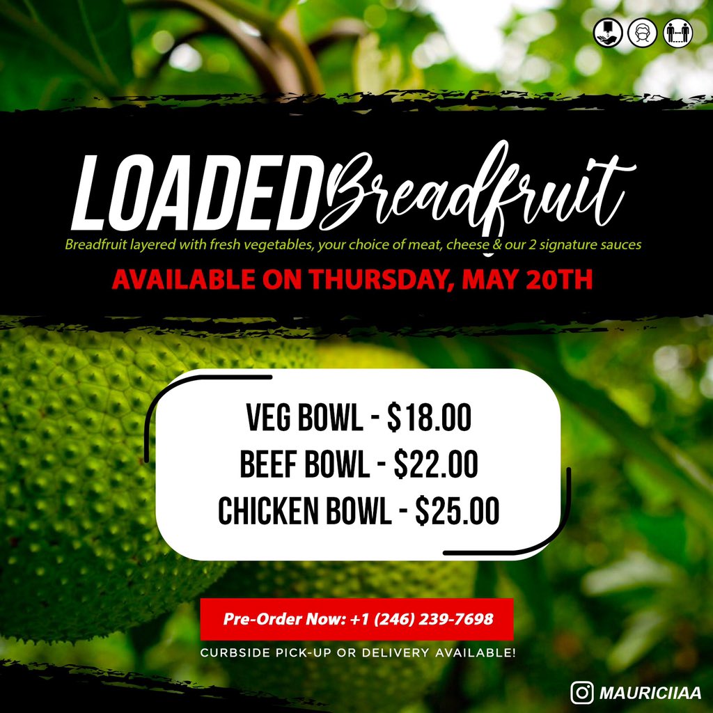 mauriciiaaa's tweet photo. #LOADEDTHURSDAY - BREADFRUIT EDITION π₯³
This Thursday, May 20th 2021
Curbside Pickup or Islandwide Delivery Available π
Pre-Order Now to Avoid Disappointment!! https://t.co/6Qt4mH8akR
