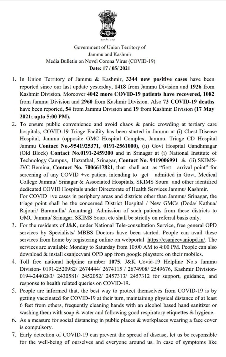 diprjk's tweet photo. 17 May   : Media Bulletin on Novel #CoronaVirusUpdates #COVID19 
@nitishwarKumar
@kansalrohit69 
@ByYatishYadav
 @airnewsalerts
@ANI  @HealthMedicalE1 @ddnews_jammu @ddnewsSrinagar https://t.co/kNyv9TpQTd