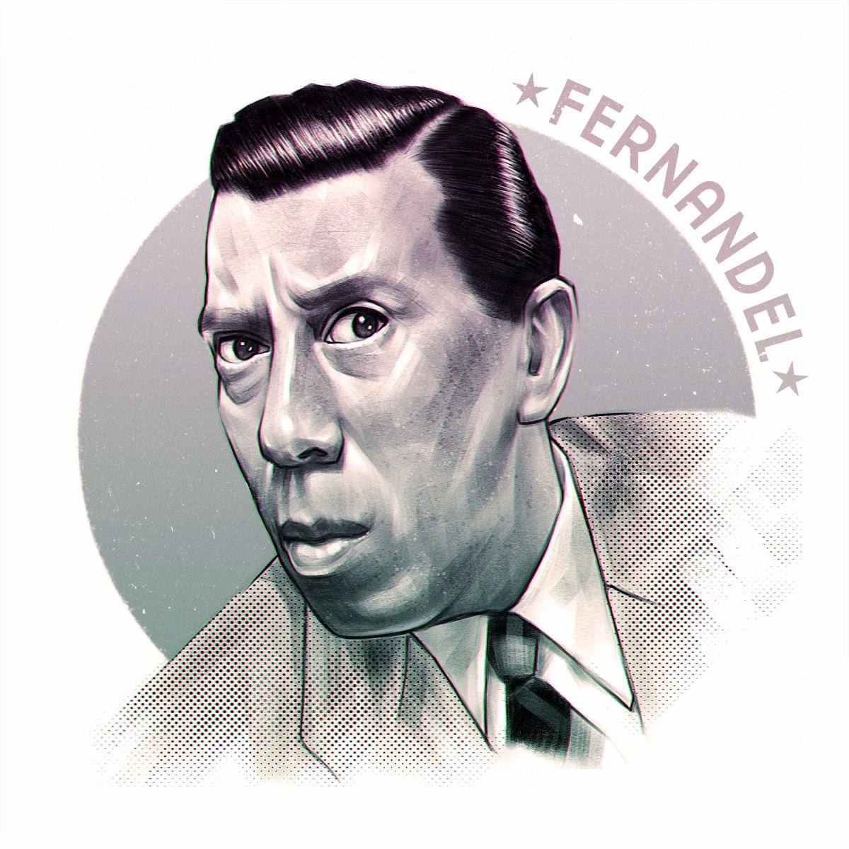 My latest portrait - Fernand Contandin, known as Fernandel, was one of the greatest stars of French Cinema. 1903—1971. I really like his unusual face.

Reference photograph by Philippe Halsman