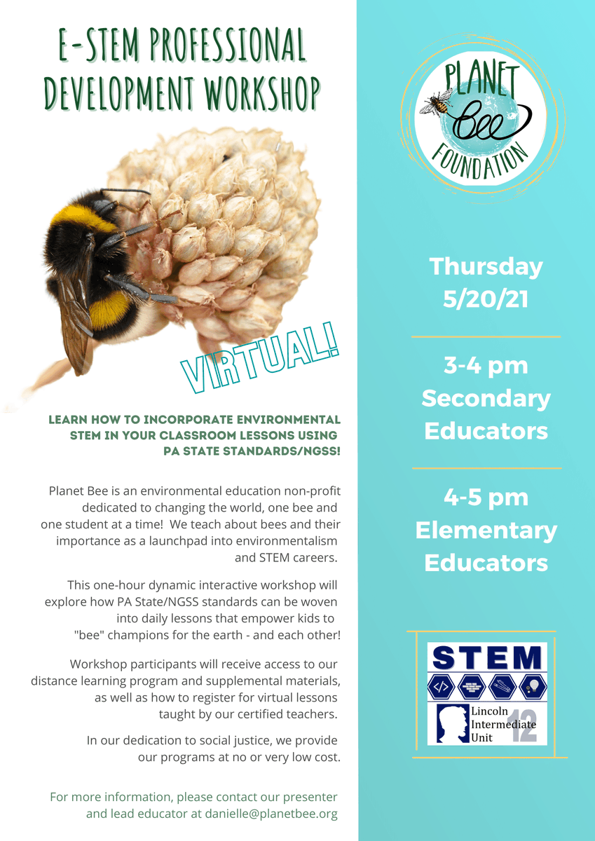 LIU12_STEM's tweet photo. 🐝Registration closes tomorrow for our virtual session w/ a Planet Bee teacher! 🐝
Find out more about the session & how to register (w/ or w/o Act 48) here: https://t.co/z2wNOwGD7A
#EnvironmentalSTEM #conservation @Planet_Bee https://t.co/dylr1ZgXOR