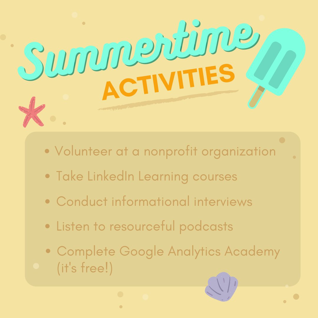 foxcspd's tweet photo. It's summertime ☀️

Looking for ways to be productive during your downtime? Here are some activities you can give a go! Setting aside even just an hour or two in between relaxing for actions like these can make you stand out when job hunting. https://t.co/h40e2eekNn