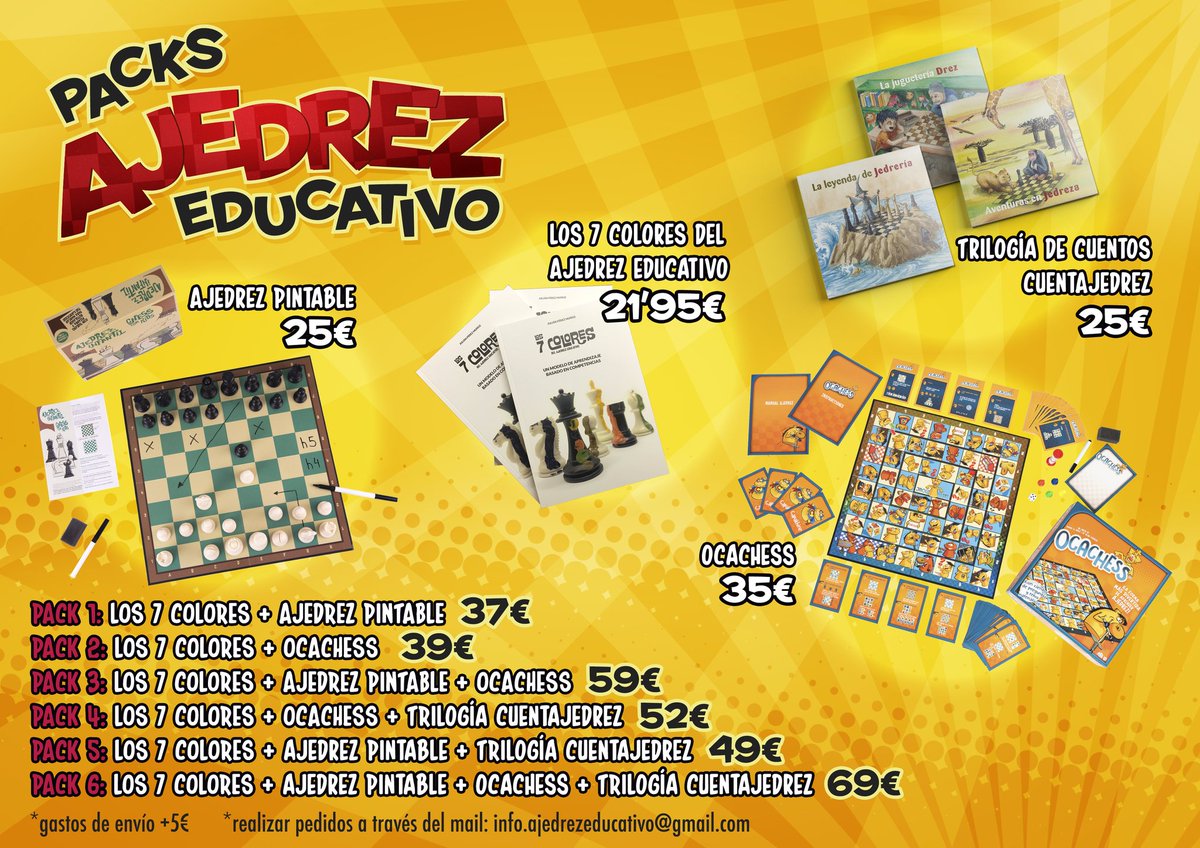 OCACHESS's tweet photo. 📣Si eres docente, padre, jugador, profesor etc y te interesan los beneficios educativos del ♟AJEDREZ♟ no dudes en echarle un vistazo a estos PACKS DE AJEDREZ EDUCATIVO.
♟♟♟♟♟#AjedrezPintable #OCACHESS #ajedrez #ajedrez7colores
Compras 📩Info.ajedrezeducativo@gmail.com https://t.co/u2bw7Ge6ca